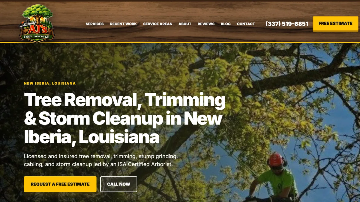 AJ’s Tree Service website